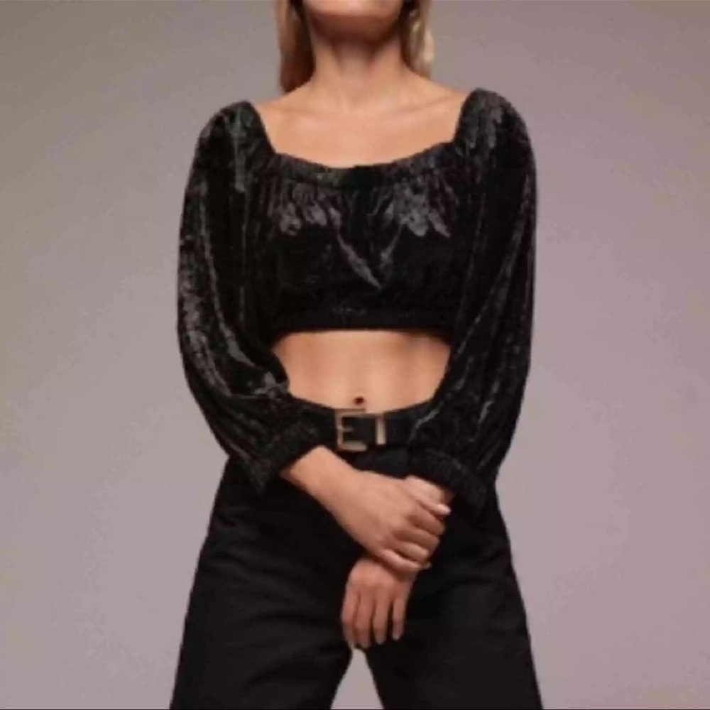 NWT Zara Black Velvet Long Sleeve Crop